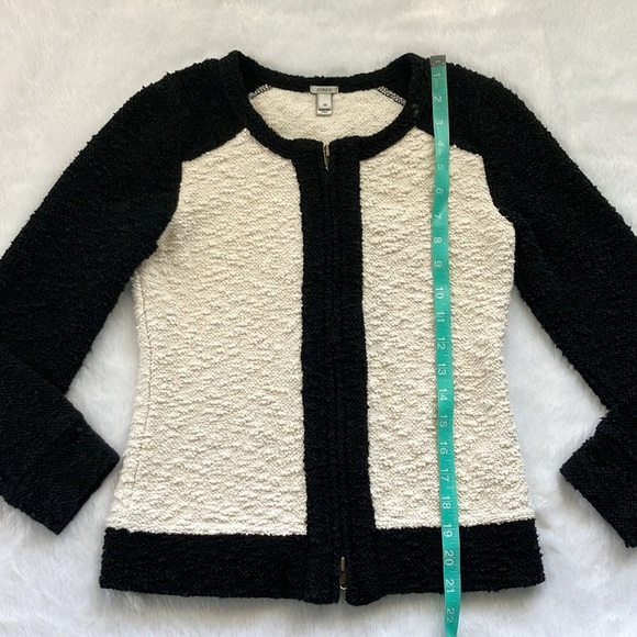 Like New J. Crew Black and Cream Colorblock Boucle Double Zipper Jacket - Picture 4 of 8